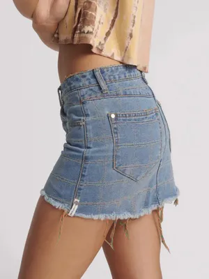 NWT Free People One Teaspoon Junkyard Low Waist Mini Denim Skirt - Tropical Blue thumbnail 3