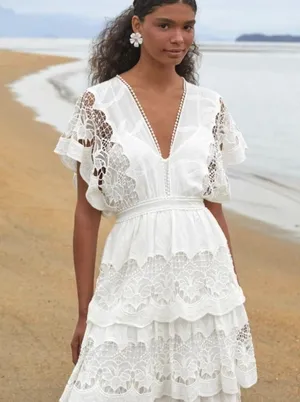 Farm Rio Off-White Richelieu Midi Dress NEW thumbnail 4