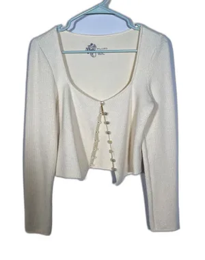 Pilcro Anthropologie Womens Button Down Top Blouse Cream Small thumbnail 1