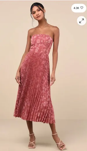 Lulus Perfectly Stunning Rusty Rose Jacquard Strapless Midi Dress thumbnail 1