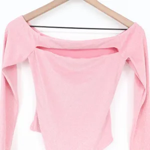 Naked Wardrobe Pink Shimmer Lurex Cutout Off Shoulder Bodysuit Small thumbnail 3