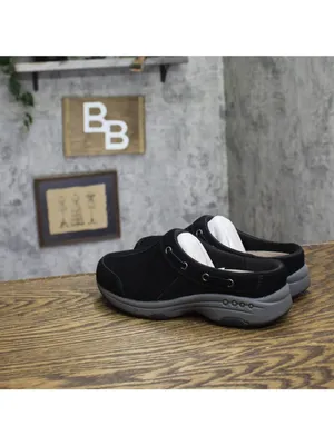 Easy Spirit Travelport Womens Slip On Suede Athletic Clogs Black 5M thumbnail 2