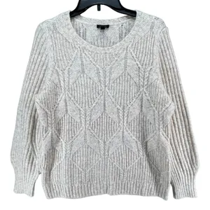 Talbots Sweater Womens XL‎ 0X Cream Diamond 3D Knit Pullover Cottage Fisherman thumbnail 1