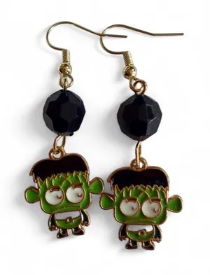 Handmade Frankenstein Monster Enamel Earrings 💚 thumbnail 1