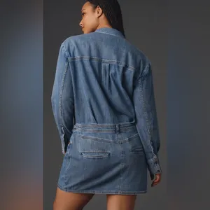 Anthropologie Pilcro Long-Sleeve Denim Micro Mini Shirt Dress Large thumbnail 13