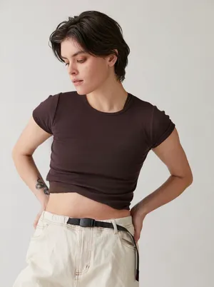 Urban Outfitters BDG brown ribbed short sleeve thumbnail 1