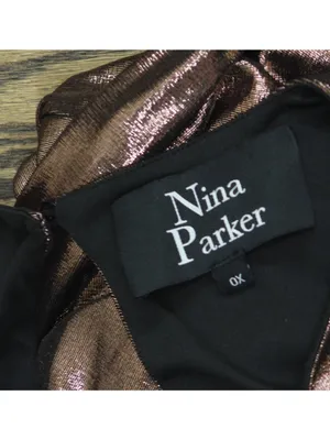 NEW Nina Parker Shimmer Ruched Evening Gown Pink Brown Multi 0X thumbnail 3