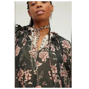 NEW FREE PEOPLE Feeling Groovy Floral-print Chiffon Maxi Dress Size Large thumbnail 5
