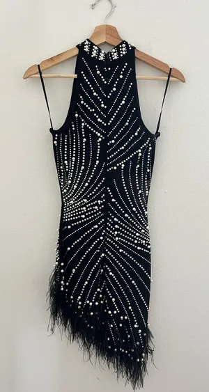 Thomas The Runway Black Mini Dress With Rhinestones And Pearls thumbnail 6