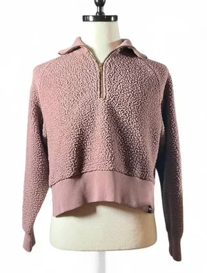 PINK Victoria's Secret Sherpa Quarter Zip Pullover Sweatshirt Women's Mauve‎ thumbnail 1