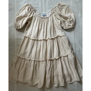Antonio Melani Taylynn Off Shoulder Tiered Mini Dress Yellow Size M Boho Style thumbnail 6