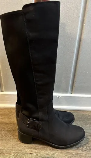 LAURA ASHLEY Amherst Knee Riding Boots Black Faux Suede Side Zip Buckle Size 8M thumbnail 4