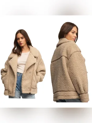 Z Supply Ari Sherpa Jacket Cream Womens Size Medium Teddy Fleece Oversized Coat thumbnail 2
