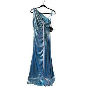 Mac Duggal One-Shoulder Metallic Aqua Blue Evening Gown Maxi Dress Size 4 New thumbnail 3