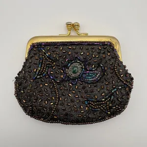 Vintage Beaded Kiss Lock Coin Purse‎ Iridescent Paisley Seed Bead Clutch Bag thumbnail 2
