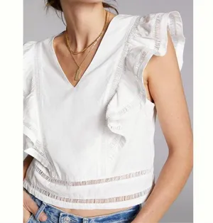 Anthropologie Blue Tassel Coretta Ruffle Blouse thumbnail 2