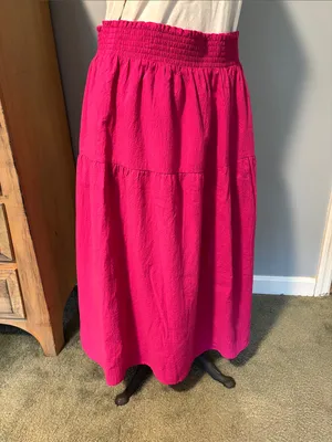 Nine West Hot Pink Tiered Elastic Waist Maxi Fully Lined Skirt thumbnail 2