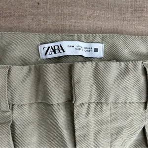 Zara High Rise Pleated Front Wide Leg Lyocell Light Sage Green Trouser Pants M thumbnail 4