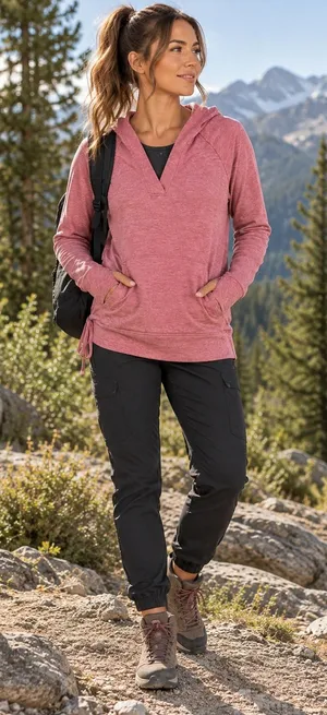 KUHL Pink Heather Hooded Pullover Tunic Sweatshirt Thumbholes Women's Small thumbnail 1