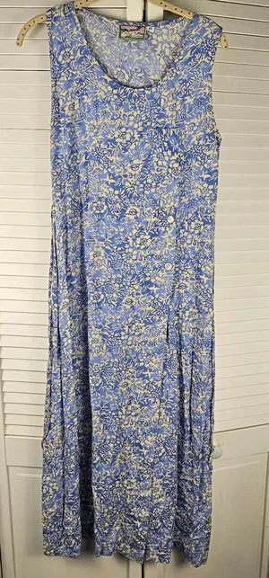 Vintage April Cornell Trading Womens Blue Floral Midi‎ Sundress XS thumbnail 1