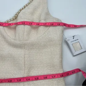 Nadine Merabi Penelope tweed jeweled dress pearl accent‎ neckline thumbnail 7