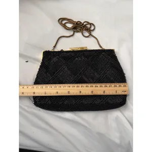 Vintage Marshall‎ Fields Black Beaded Clutch Hand Made Evening Bag Gold Chain thumbnail 14