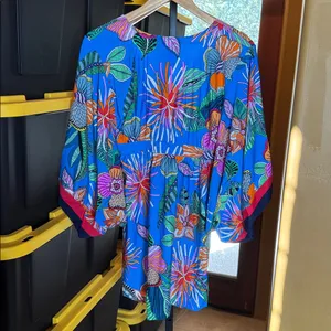 NWT Trina Turk Tahiti Cover-Up Dress Size Small Blue Tropical Print Tunic Resort thumbnail 10