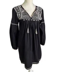 Ulla Johnson Boho Mira Black Pink Cotton Embroidered Tasseled Mini Dress Size 6 thumbnail 6