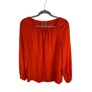 Tory Burch Orange 100% Silk Long Sleeve Blouse Top Style 11111168 Womens‎ Size 2 thumbnail 2