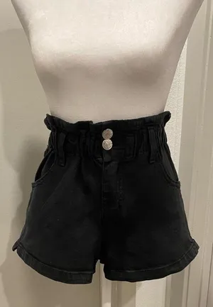 Target Black Stretchy Denim Elastic Waistband Paper Bag Shorts - XS thumbnail 11