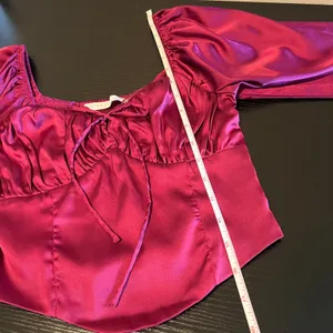 Altar'd State Satin Corset Top Crush Berry Smocked Balloon Sleeve XS Babydoll thumbnail 10