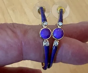 Dazzling Gold and Purple Hoop Rhinestone Earrings thumbnail 1