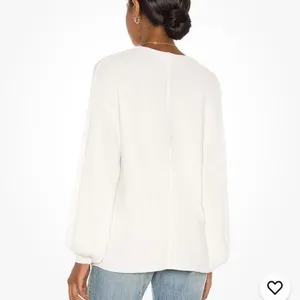 Revolve 1 State Balloon Sleeve V-neck Ribbed White Sweater W2264 Sz XL thumbnail 2