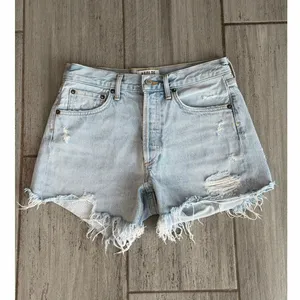 AGOLDE Micah Boyfriend Denim Shorts Swapmeet Distressed Raw Hem Womens Size 24 thumbnail 3