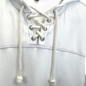 J.Crew Lace Up Hoodie Sweatshirt White Oversized Pocket Womens XS‎ thumbnail 3