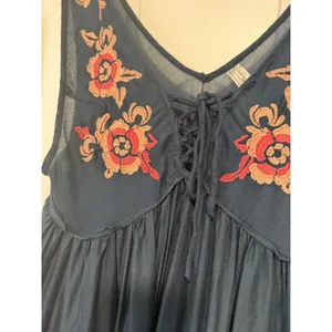 Free People Intimately Navy Blue Floral Embroidered Lace Up Mini Dress Small thumbnail 7