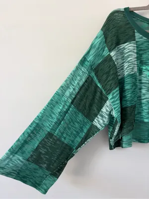 Boys Lie Green Checkered Light Knit Angel Wide Sleeve Cropped Sweater S thumbnail 2