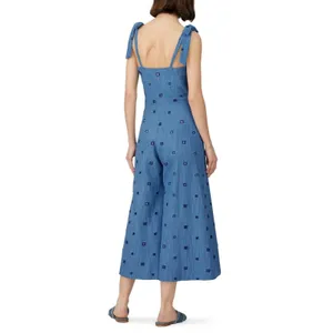 Hunter Bell Alex Denim Wide Leg Crop Jumpsuit Tie Straps With Side Zip‎ Size 0 thumbnail 3
