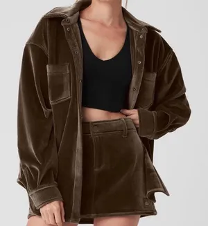 Alo Yoga Ribbed Velour Mountain Side Shacket Macchiato S thumbnail 1