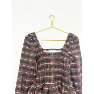 Peppermayo Joyce Long Sleeve Cotton Shirred Top Size 6 Chocolate Check Smocked thumbnail 5