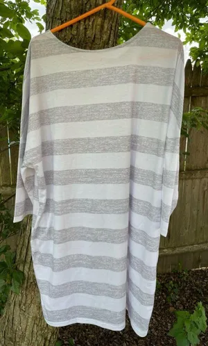 NWOT Women's Plus Size Casual Mini Shirt Dress Gray & White Stripes 2 Pockets thumbnail 2
