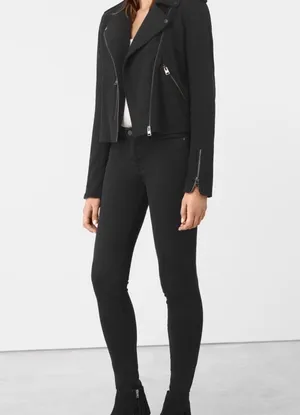 Allsaints Harper Biker Sweatshirt Jacket Black & Silver Women's M Cotton Moto thumbnail 2