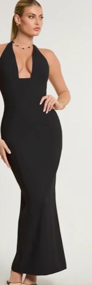 Oh Polly Black Halter Maxi Dress US 8 Bodycon Formal Stretch thumbnail 1