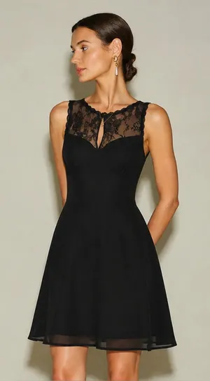 Rihoas Black Sleeveless Boat Neck Lace Mini Dress thumbnail 1