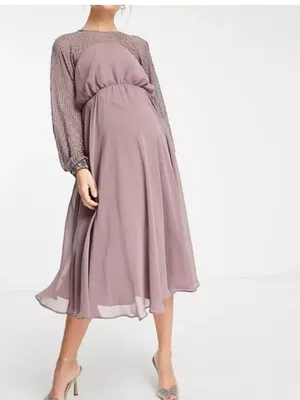 NEW ASOS DESIGN midi dress with linear yoke embellishment in mauve US 4 thumbnail 4