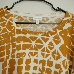 Garnet Hill Size Small Mustard Yellow Silk Cotton Shibori Print Sweater Eclectic thumbnail 2