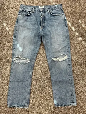 Agolde Distressed Cropped Blue Jeans thumbnail 1