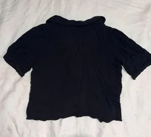 ZARA Short Sleeve Button Down Top Collar Black Size Extra Small Good Condition thumbnail 2