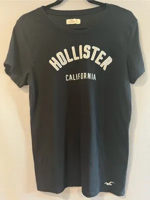 Hollister California Black Graphic Tee Embroidered Logo Large thumbnail 1