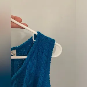 VTG Knit V-neck Sweater Tank Top Hippie Boho Sleeveless Top Blue Size S thumbnail 5